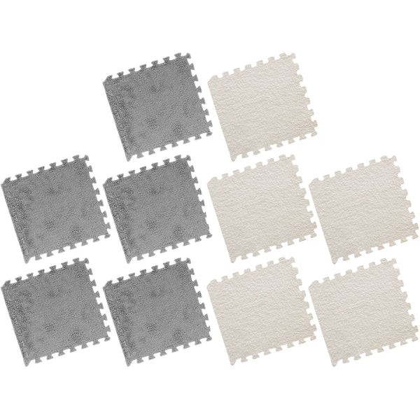 Foam Floor Mats Set 10Pcs Shaggy Interlocking Tiles Soft For Kids Room Play Area Grey White Door Mats & Floor Mats