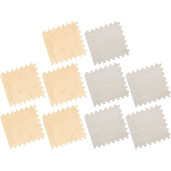 Foam Floor Mats Set 10Pcs Shaggy Interlocking Tiles Soft For Kids Room Play Area Camel White Door Mats & Floor Mats