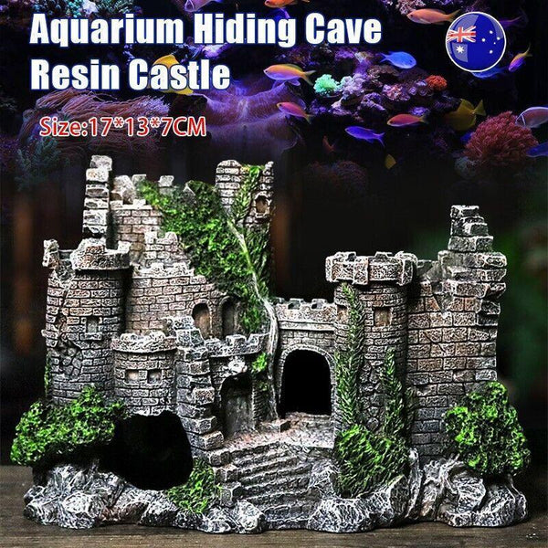 Aquarium Fish Tank Ornament Decor Landscape Ancient Castle Tower Hide Cave Resin Aquariums