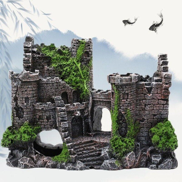 Aquarium Fish Tank Ornament Decor Landscape Ancient Castle Tower Hide Cave Resin Aquariums