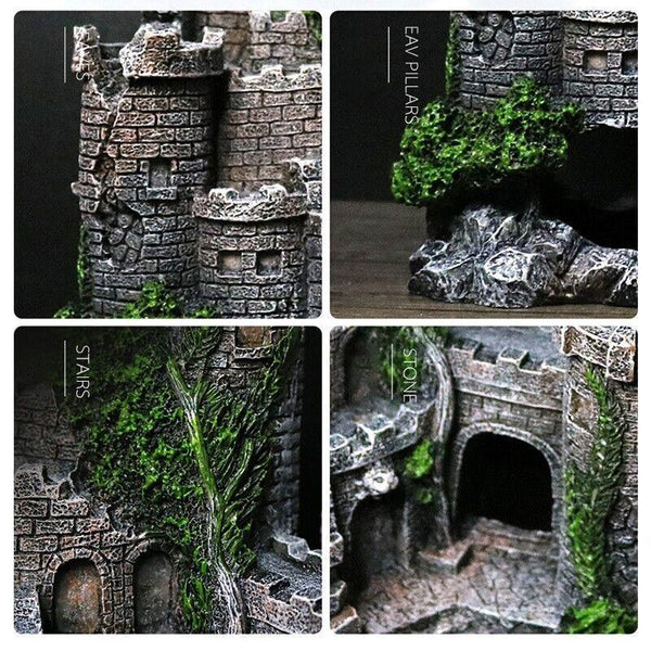 Aquarium Fish Tank Ornament Decor Landscape Ancient Castle Tower Hide Cave Resin Aquariums