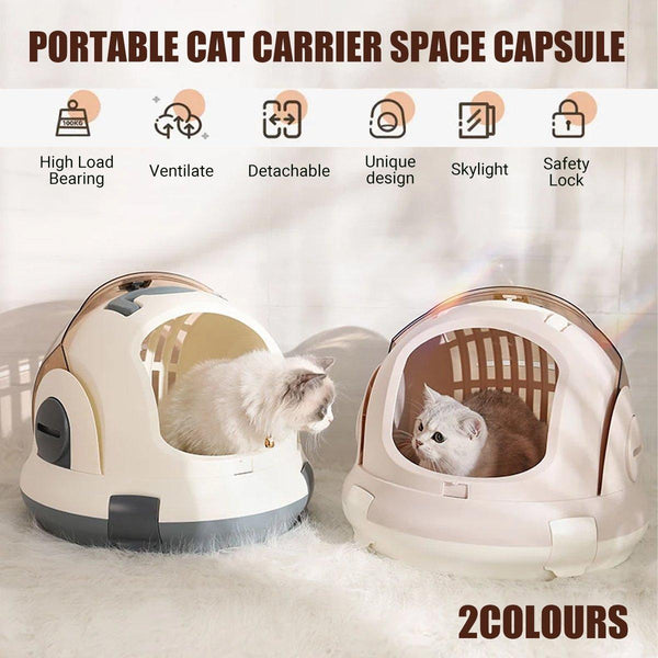 Cat Carrier Space Capsule Large Capacity Aviation Travel Kitty Basket Grey Pet Transport