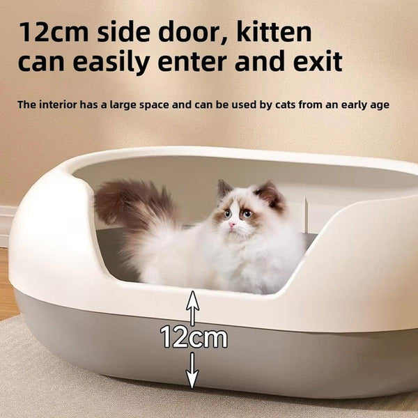 Large Semi Closed Box Covered Pan For Cats Easy Clean Design Orange Cat Litter