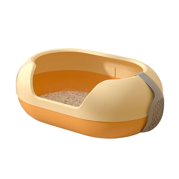 Large Semi Closed Box Covered Pan For Cats Easy Clean Design Orange Cat Litter