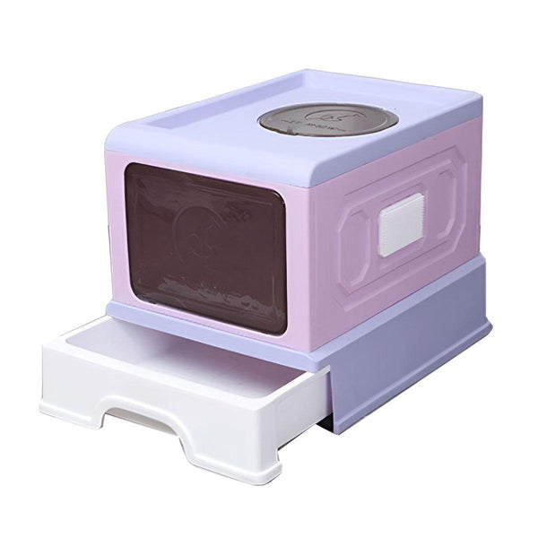 Folding Enclosed Box Foldable Drawer Toilet Anti Splash Pet Supplies Purple Cat Litter