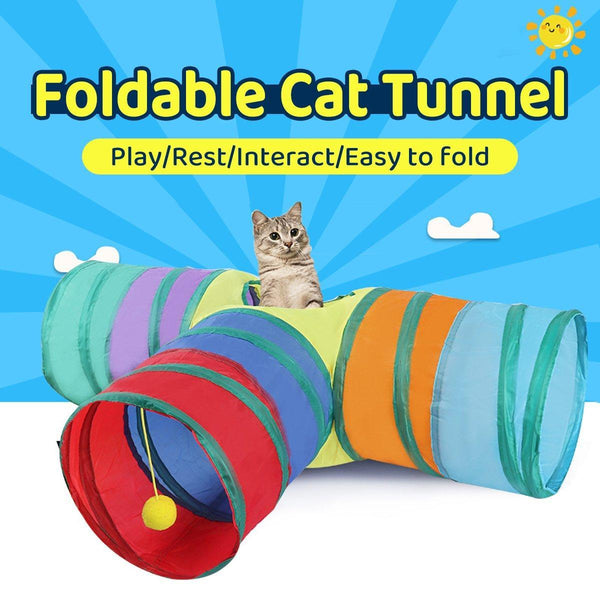 Foldable Rainbow Cat Tunnel Interactive Pet Toy With Tee Shape Fun Play Cat Toys