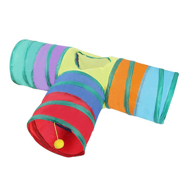 Foldable Rainbow Cat Tunnel Interactive Pet Toy With Tee Shape Fun Play Cat Toys