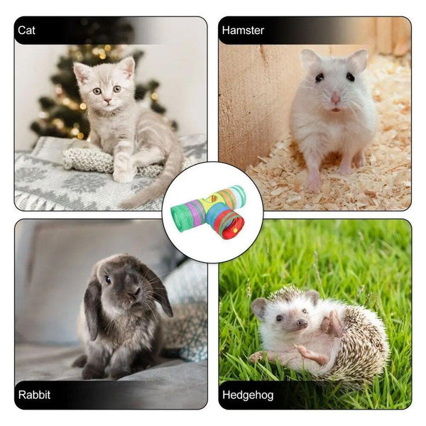 Foldable Rainbow Cat Tunnel Interactive Pet Toy With Tee Shape Fun Play Cat Toys
