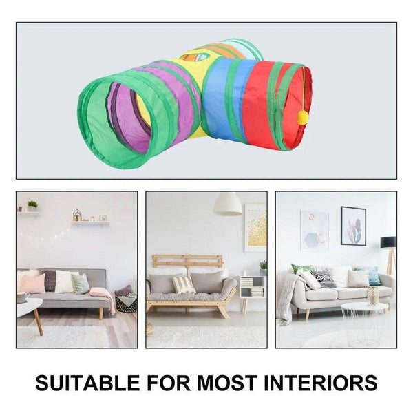 Foldable Rainbow Cat Tunnel Interactive Pet Toy With Tee Shape Fun Play Cat Toys