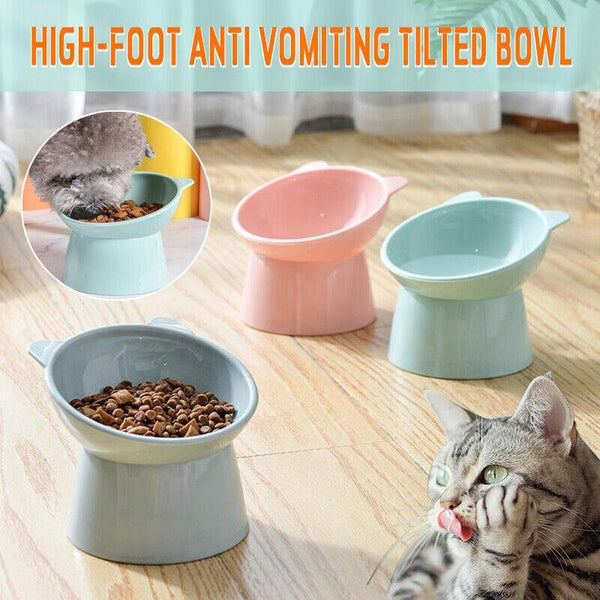 Elevated Pet Bowl Cat Dog Feeder Food Water High Foot Anti Vomiting Tilted Dishes Feeders & Fountains