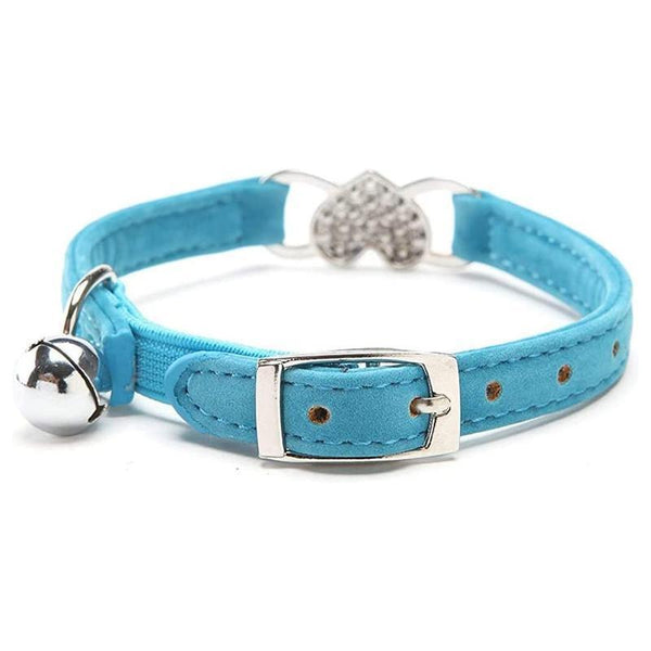 Suede Cat Collar With Adjustable Elastic Bell And Heart Charm For Kittens Blue Dog Collars