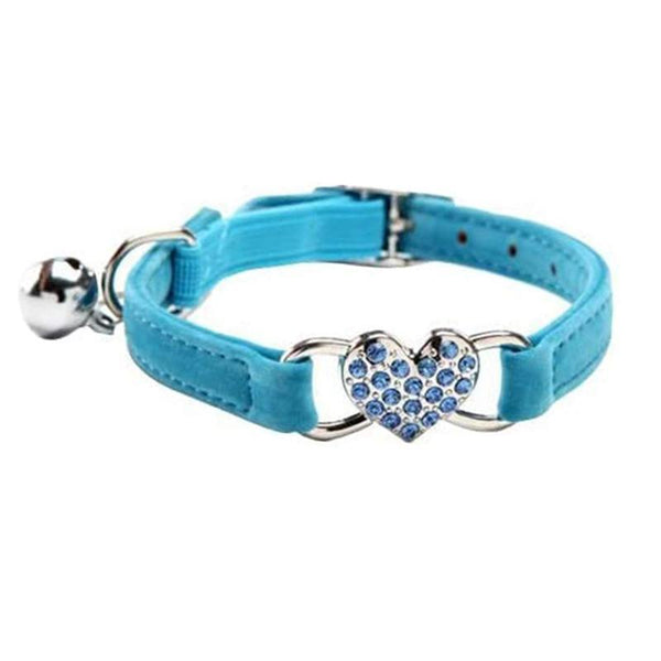 Suede Cat Collar With Adjustable Elastic Bell And Heart Charm For Kittens Blue Dog Collars