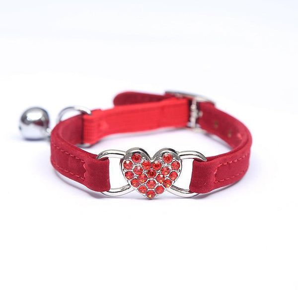 Suede Cat Collar With Adjustable Elastic Bell And Heart Charm For Kittens Red Dog Collars