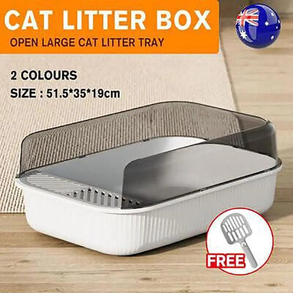 Litter Tray Box With Splash Guard And Wide Opening For Cats Top Design Grey Cat Litter