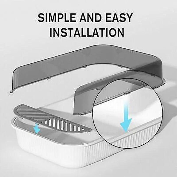 Litter Tray Box With Splash Guard And Wide Opening For Cats Top Design Grey Cat Litter
