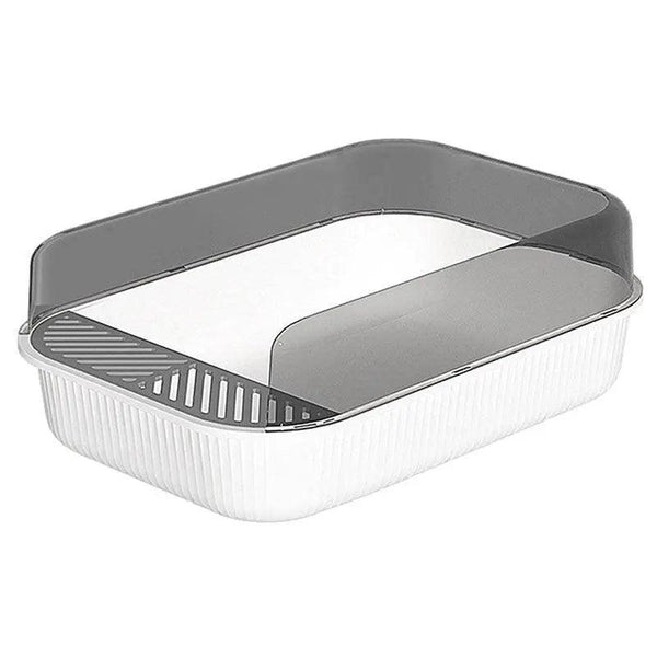 Litter Tray Box With Splash Guard And Wide Opening For Cats Top Design Grey Cat Litter