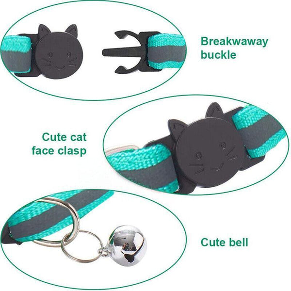 Reflective Cat Collar With Breakaway Buckle And Bell Adjustable For Small Pet Use Shiny Green Small Animal Supplies