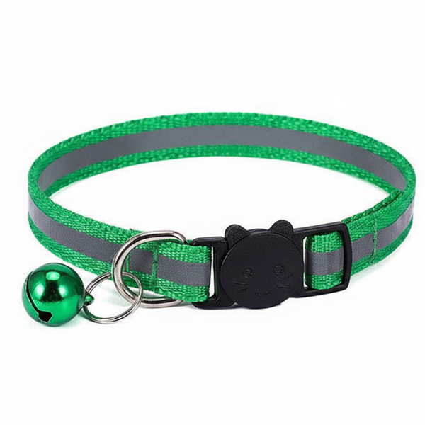 Reflective Cat Collar With Breakaway Buckle And Bell Adjustable For Small Pet Use Shiny Green Small Animal Supplies