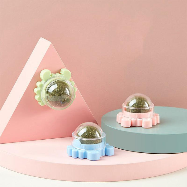 2Pcs Rotatable Catnip Mint Ball Treat Toys Licking Snack Molar Blue Cat Toys