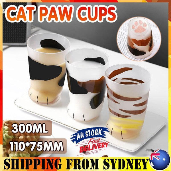 Pair 3 Cat Paw Frosted Calico Cups Glass Milk Cute Gift Tumbler Claw Foot Cups Mugs & Glasses