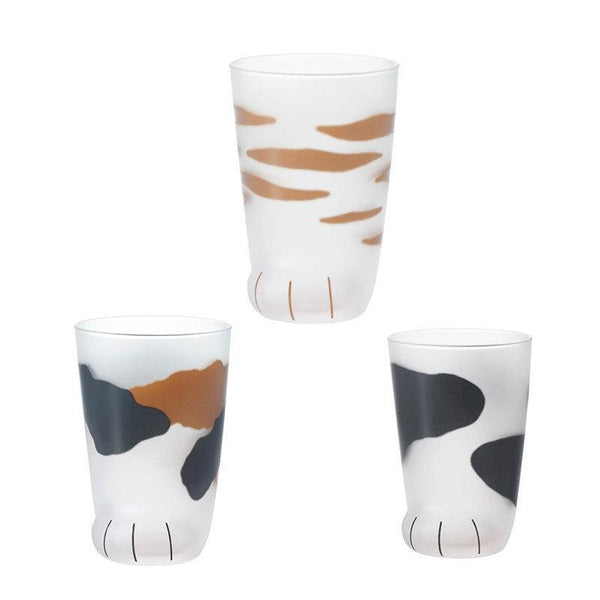 Pair 3 Cat Paw Frosted Calico Cups Glass Milk Cute Gift Tumbler Claw Foot Cups Mugs & Glasses