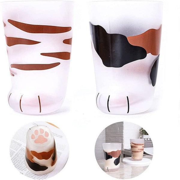 Pair 3 Cat Paw Frosted Calico Cups Glass Milk Cute Gift Tumbler Claw Foot Cups Mugs & Glasses