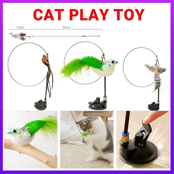 Cat Play Toy Simulation Birds Teaser Wand Interactive Stick With Suction Cup 1 Cat Toys