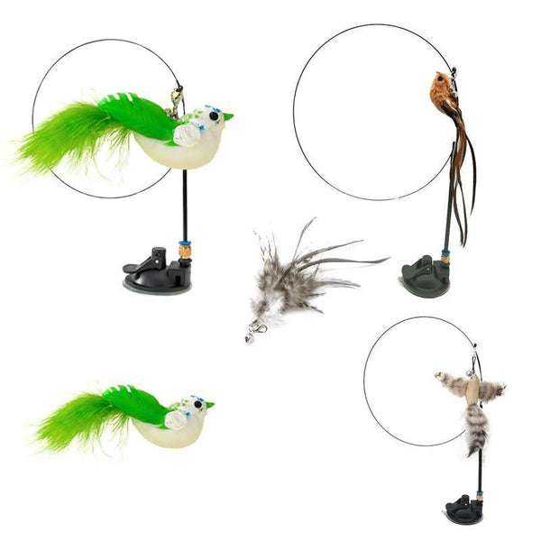 Cat Play Toy Simulation Birds Teaser Wand Interactive Stick With Suction Cup 2 Cat Toys