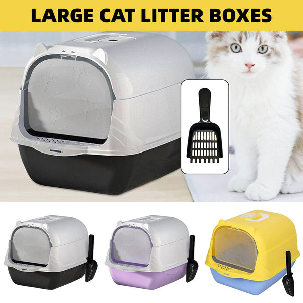 Enclosed Box Lid Scoop Splash Proof Lift Top Removable Toilet Tray Purple Cat Litter