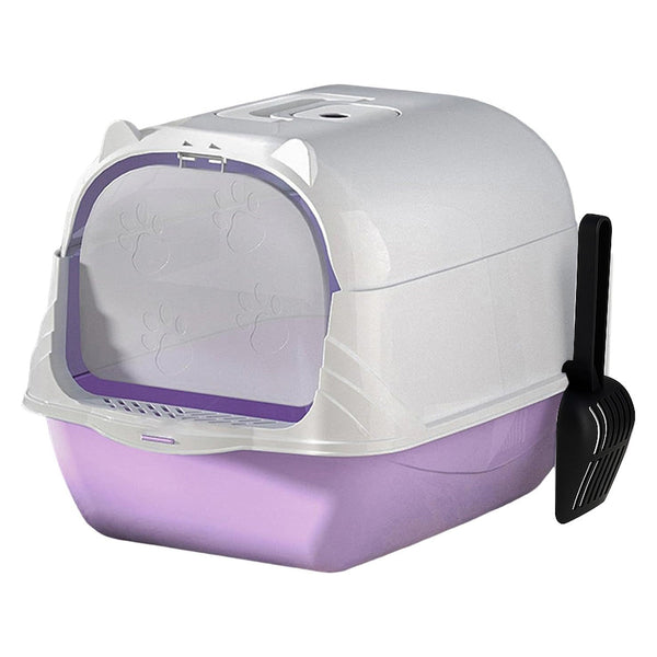 Enclosed Box Lid Scoop Splash Proof Lift Top Removable Toilet Tray Purple Cat Litter