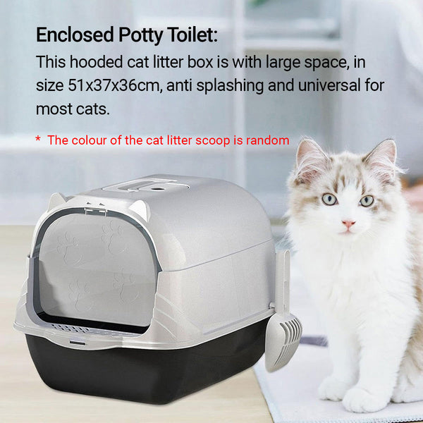 Enclosed Box Lid Scoop Splash Proof Lift Top Removable Toilet Tray Blue Yellow Cat Litter