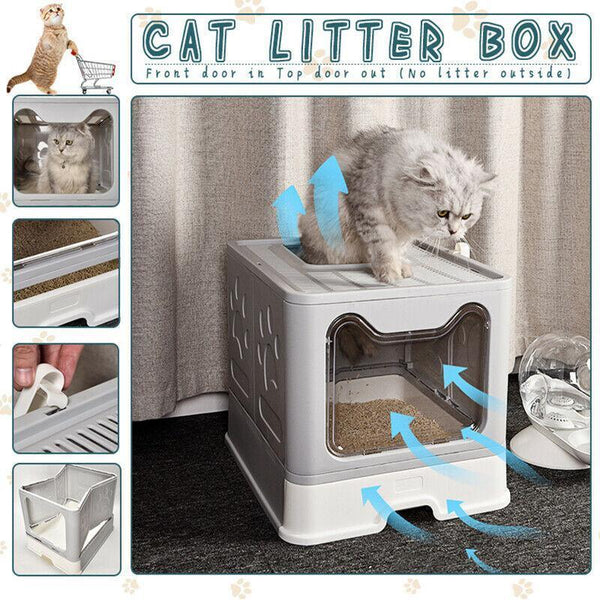 Self Cleaning Hooded Box Enclosed Large Kitty Toilet Tray Refills Cat Litter