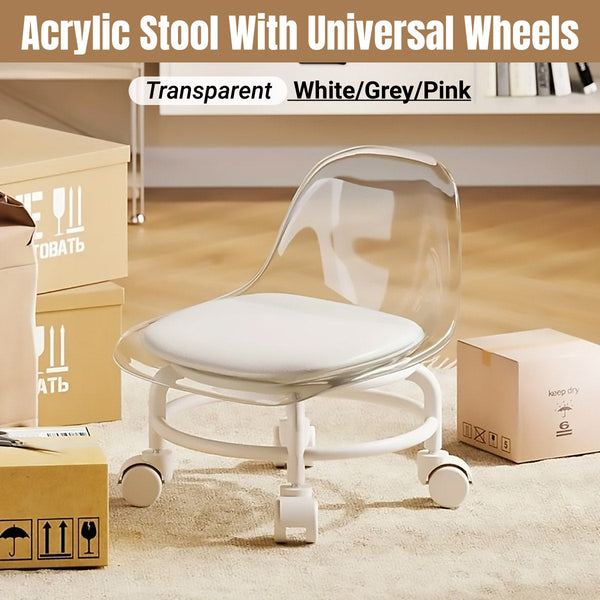 Stool With Universal Wheels Pulley Short Backrest Comfortable Seat Pink Benches Bar Stools