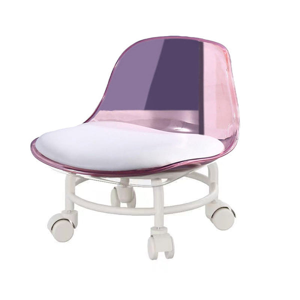 Stool With Universal Wheels Pulley Short Backrest Comfortable Seat Pink Benches Bar Stools