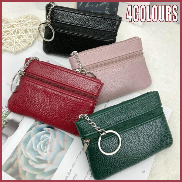 Coin Small Change Bag Card Wallet Pouch Zip Up Women Key Ring Leather Mini Purse Pink Women's Bags & Handbags