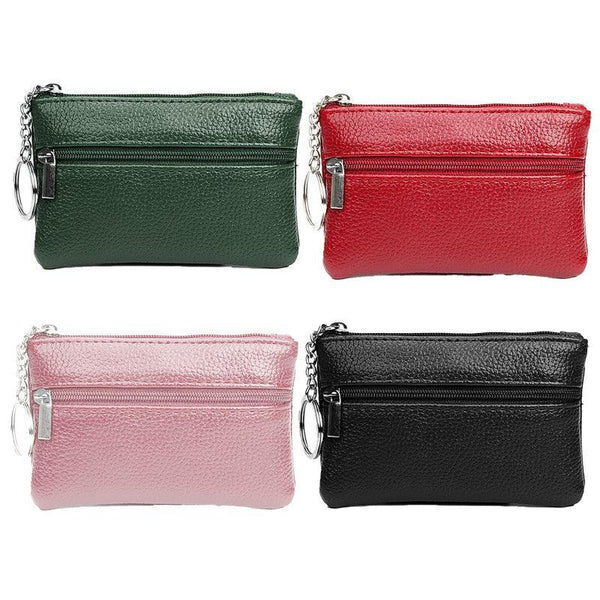 Coin Small Change Bag Card Wallet Pouch Zip Up Women Key Ring Leather Mini Purse Pink Women's Bags & Handbags