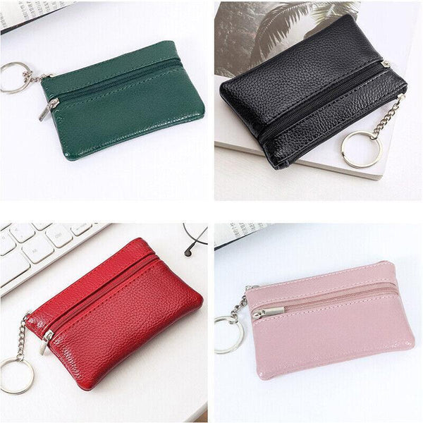 Coin Small Change Bag Card Wallet Pouch Zip Up Women Key Ring Leather Mini Purse Pink Women's Bags & Handbags