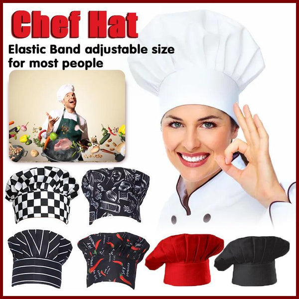Chef Cap With Elastic Band For Kitchen Cooking Baking Catering Use Black+White Chef Hats & Headwear