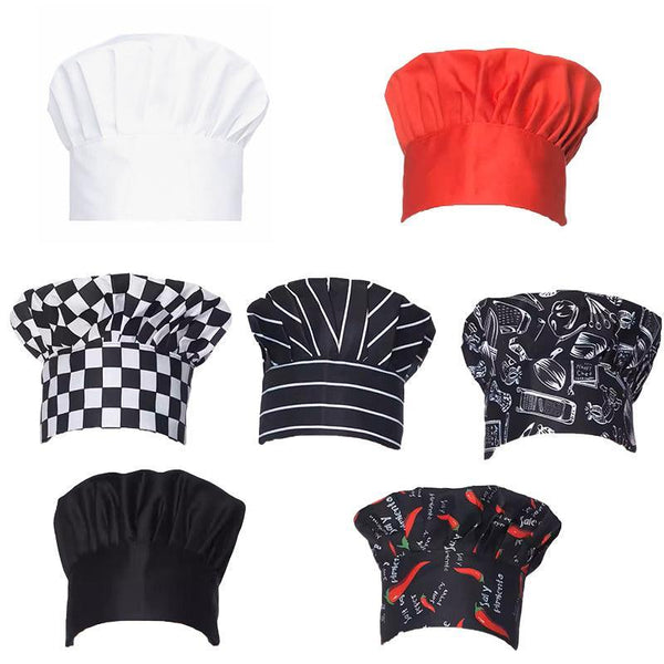 Chef Cap With Elastic Band For Kitchen Cooking Baking Catering Use Black+White Chef Hats & Headwear
