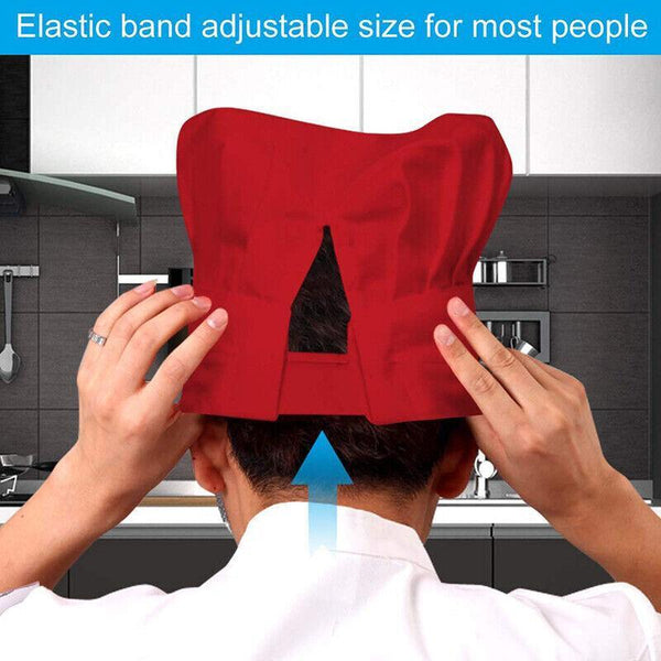 Chef Cap With Elastic Band For Kitchen Cooking Baking Catering Use Black+White Chef Hats & Headwear