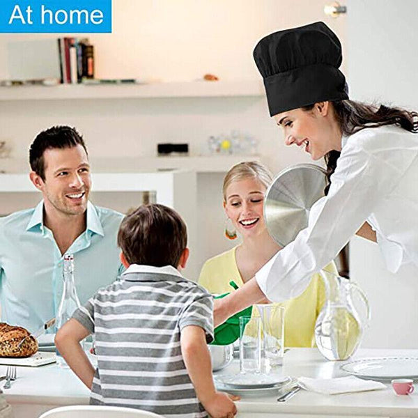 Chef Cap With Elastic Band For Kitchen Cooking Baking Catering Use Black+White Chef Hats & Headwear
