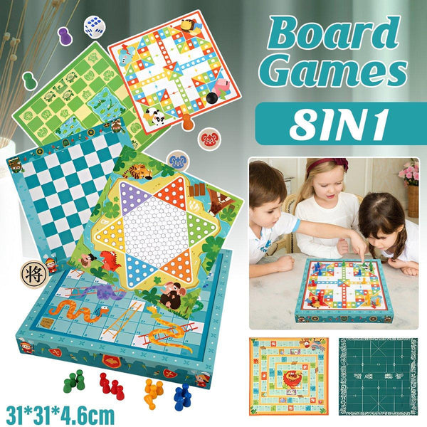 8 In 1 Set Chess Games Toy Backgammon Checkers Snakes Ladders Board Games