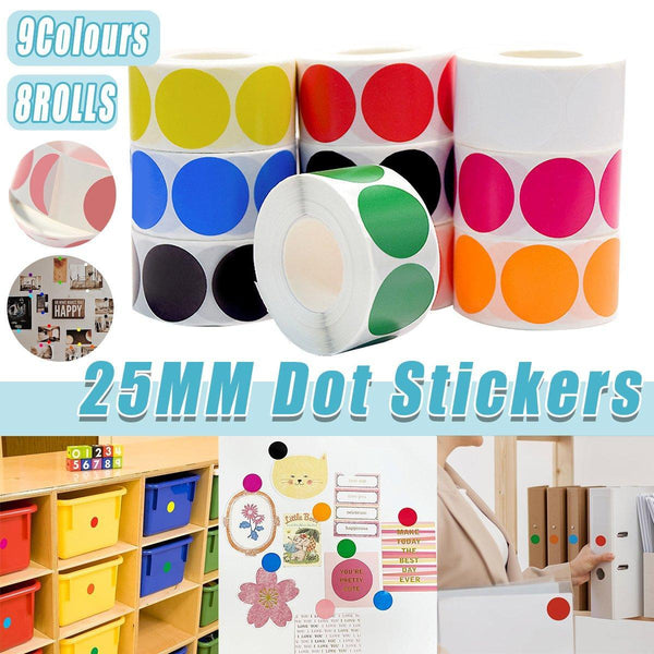 8 Rolls Colored Polka Dot Labels Round Seal Stickers Marking Set Black Label Tapes & Cartridges