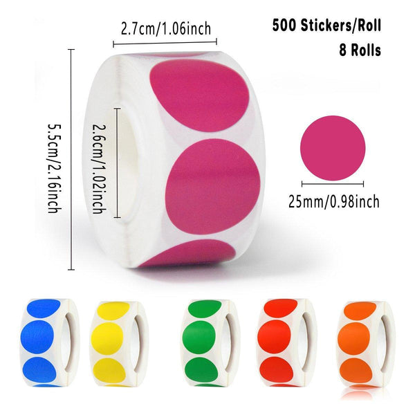 8 Rolls Colored Polka Dot Labels Round Seal Stickers Marking Set Black Label Tapes & Cartridges