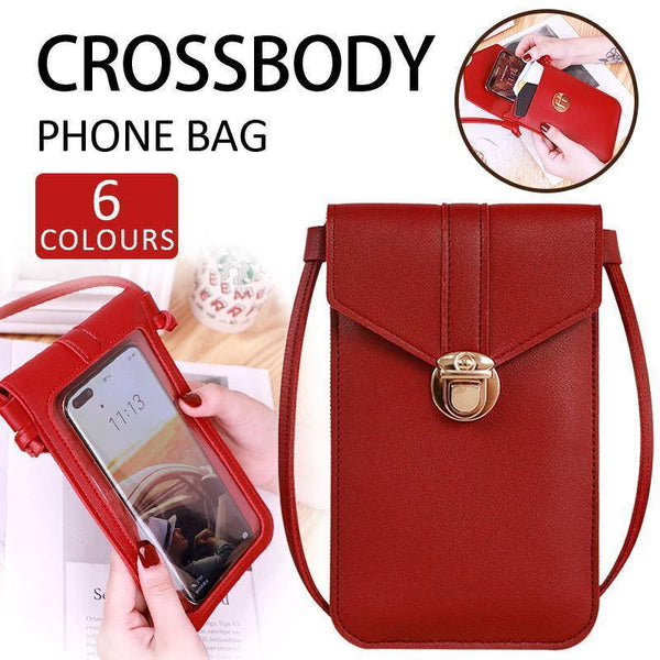 Touch Screen Crossbody Phone Bag With Clear Window Pu Leather Wallet Purse Red Women's Bags & Handbags