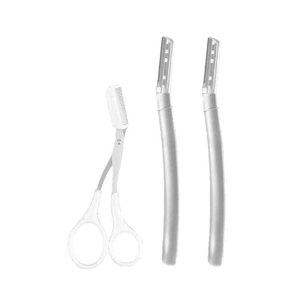 3Pcs Eyebrow Razor Set Facial Hair Remover Dermaplaning Shaving Tool Kit Clear Eyebrow*2+ Scissor Comb Women's Razors