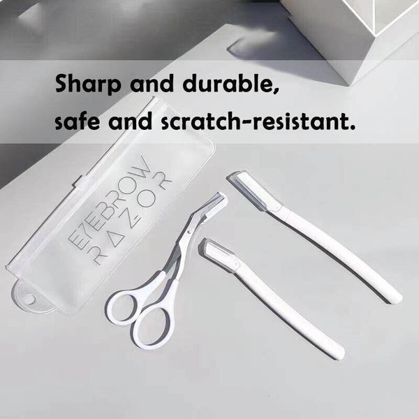 3Pcs Eyebrow Razor Set Facial Hair Remover Dermaplaning Shaving Tool Kit Clear Eyebrow*2+ Scissor Comb Women's Razors