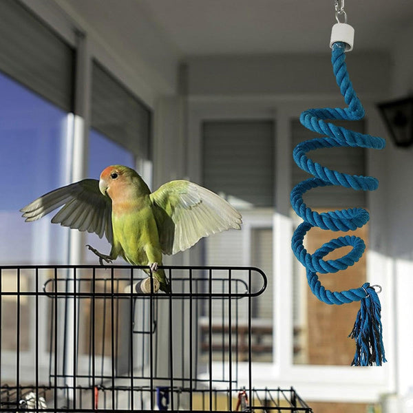 Bird Climbing Rope Toy Cotton Spiral Ladder Parrot Cage Hanging Swing Pet Blue Birds Toys