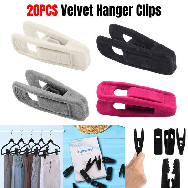 Clothes Drying Clips 20 Pack Velvet Flocking Trouser Pegs Hanger Grip Clamp Set Rose Red Pegs & Peg Bags