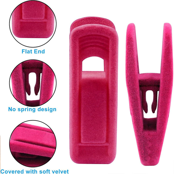 Clothes Drying Clips 20 Pack Velvet Flocking Trouser Pegs Hanger Grip Clamp Set Rose Red Pegs & Peg Bags